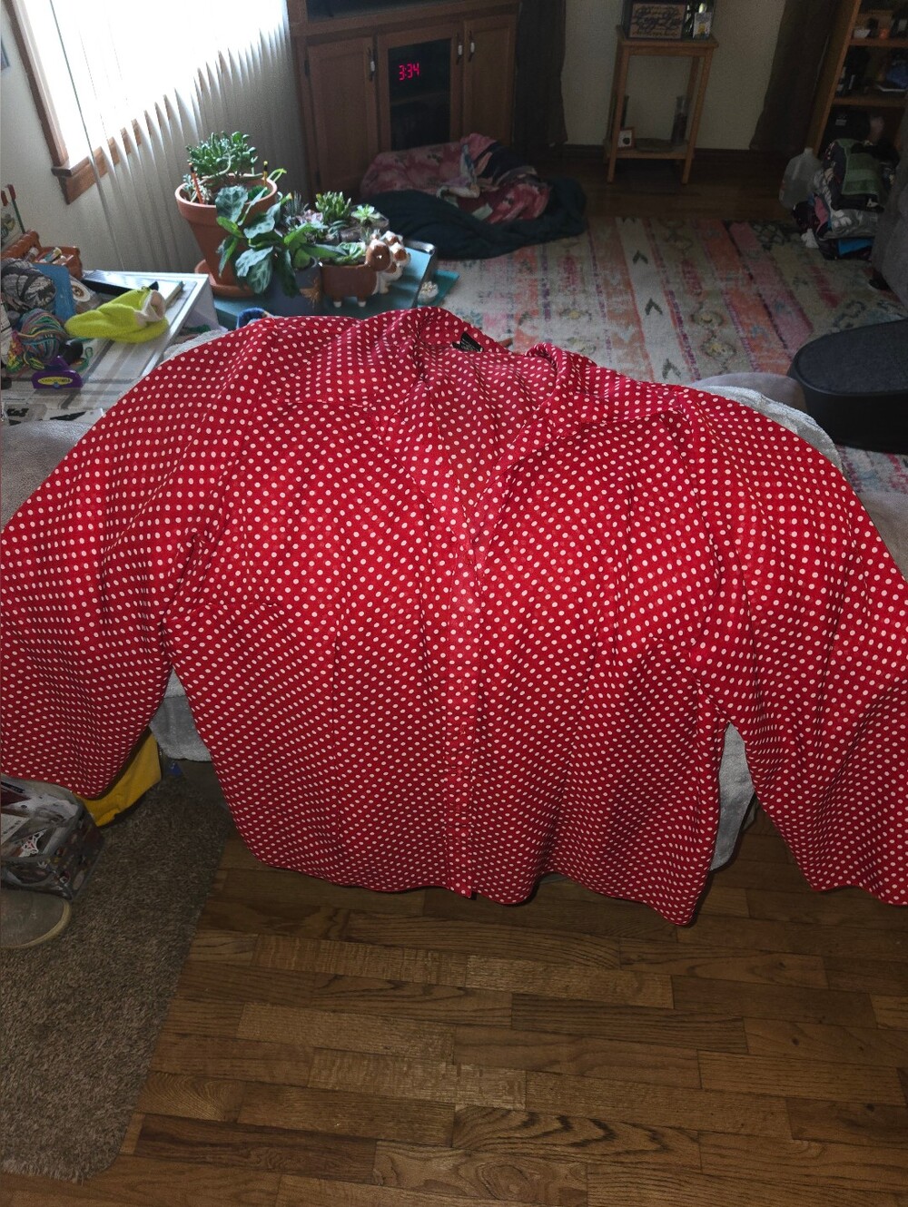 Lane Bryant Red Polka Dot Button-Front Blouse